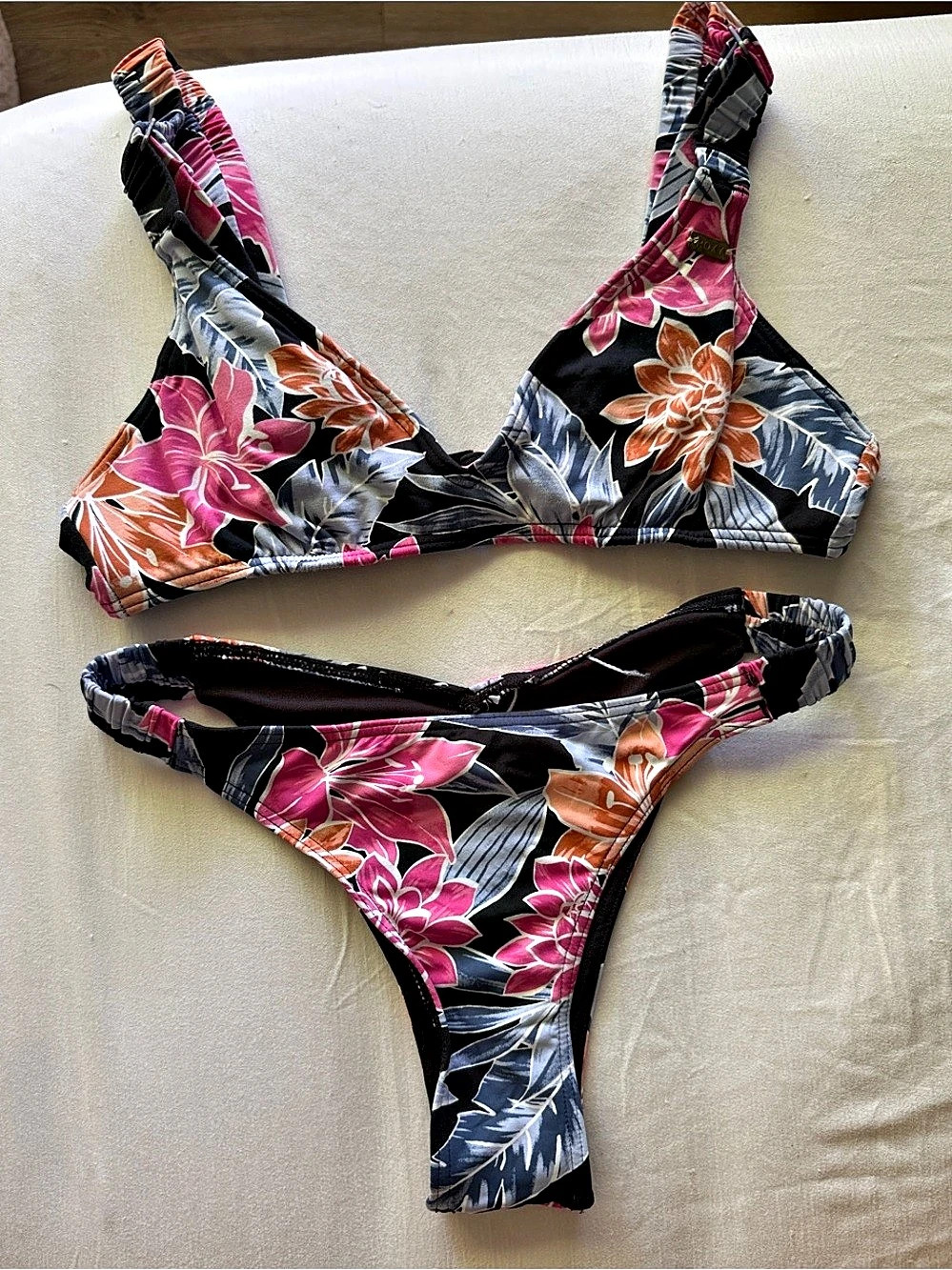 Roxy Floral Bikini Set in Black & Pink